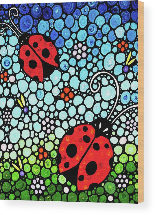 Ladybugs Wood Print featuring the painting Joyous Ladies Ladybugs by Sharon Cummings