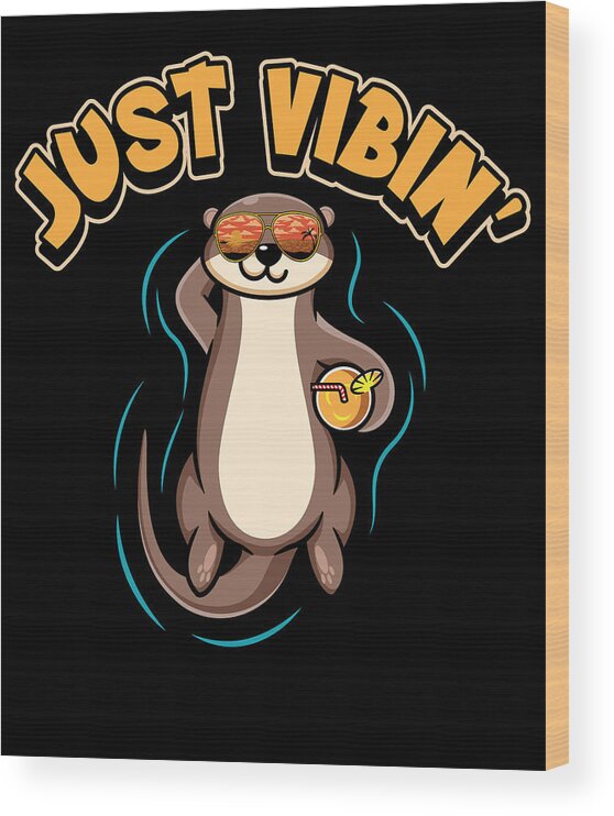 Otter Wood Print featuring the digital art Just Vibin Otter Relax Farting Flatulence Pooping by Toms Tee Store