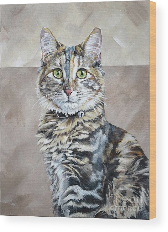 Cat Wood Print featuring the painting Kali Cat - Pet Portrait Painting by Annie Troe