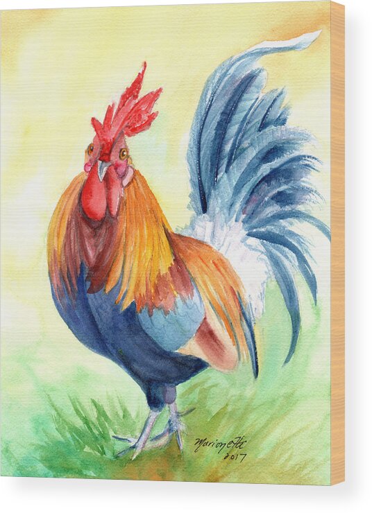 Rooster Wood Print featuring the painting Kauai Island Rooster 4 by Marionette Taboniar