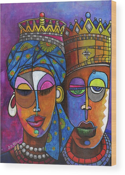 Black Art Wood Print featuring the painting King and Queen by Darlington Ike