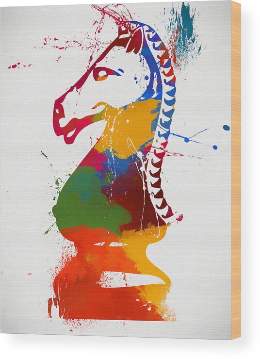 Knight Colorful Chess Piece Painting Wood Print featuring the painting Knight Colorful Chess Piece Painting by Dan Sproul