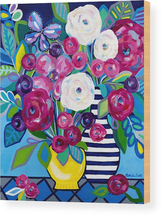 Floral Bouquet Wood Print featuring the painting Last Burst of Summer by Beth Ann Scott
