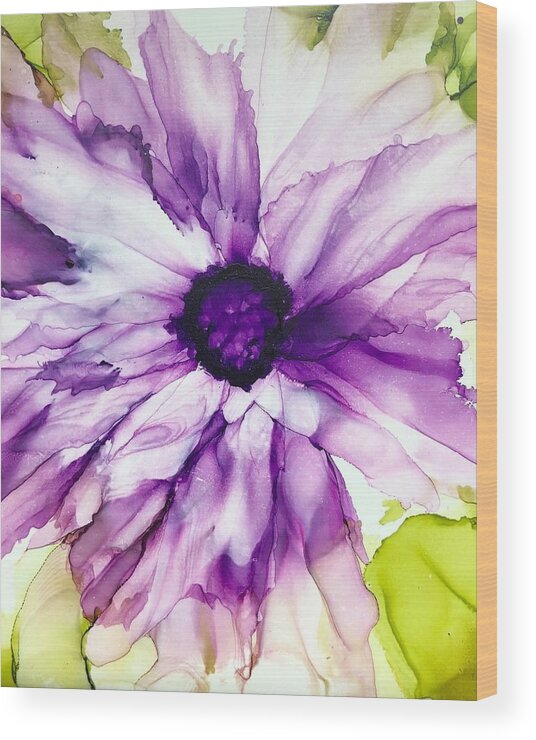 Abstract Flower Wood Print featuring the painting Lavender Flower by Rachelle Stracke