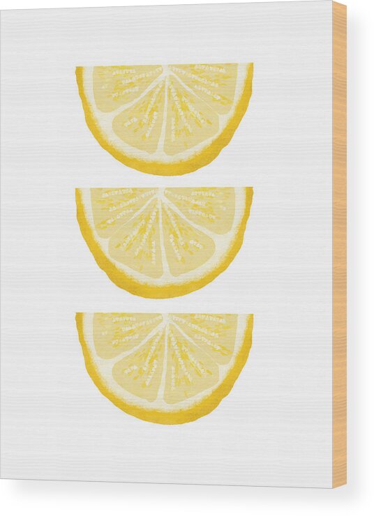 Lemons Wood Print featuring the painting Lemon Wedges- Art by Linda Woods by Linda Woods