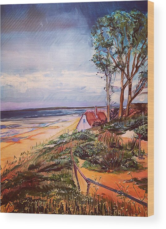 Landscape Wood Print featuring the painting Life Is a Beach by Try Cheatham
