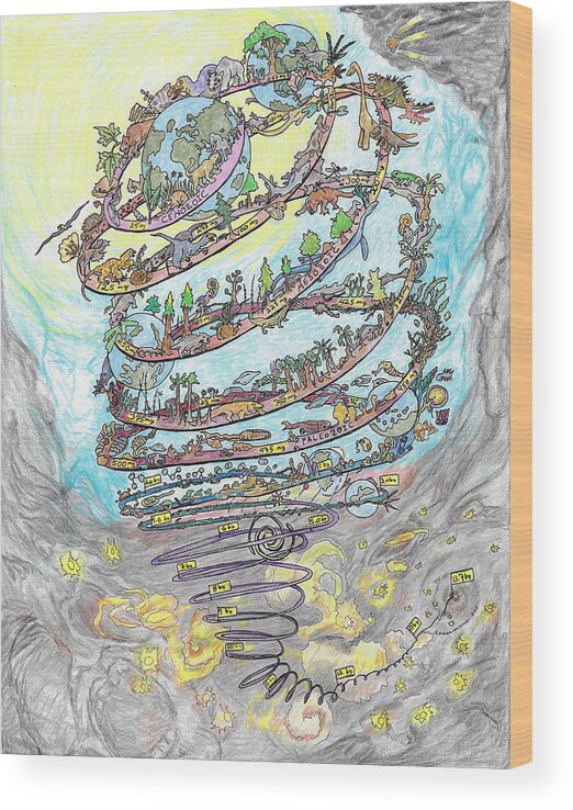 Evolution Wood Print featuring the drawing Life Unravelling by Teresamarie Yawn