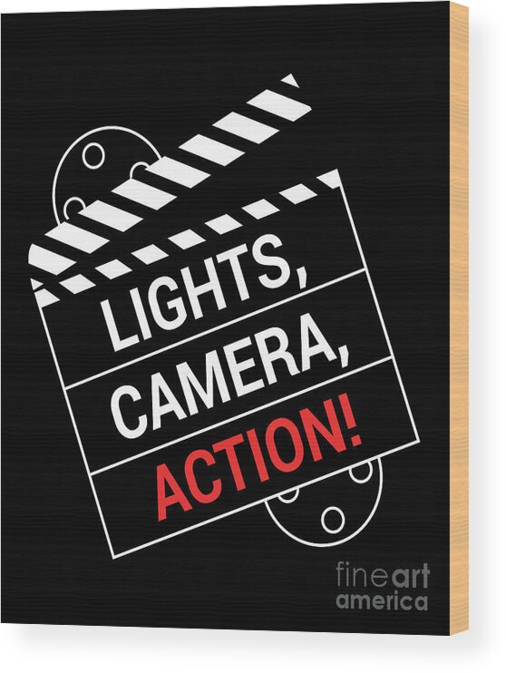 Spuug uit staal Subjectief Light Camera Action Clapperboard Wood Print by Shir Tom - Pixels
