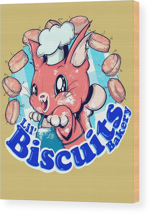 Bakery Wood Print featuring the drawing Lil Biscuits by Ludwig Van Bacon