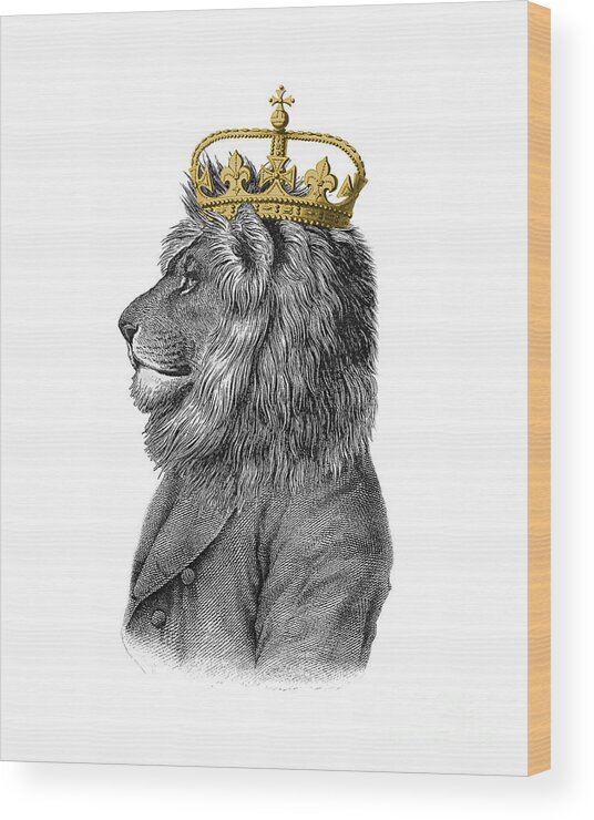Lion Wood Print featuring the digital art Lion the King of the jungle by Madame Memento