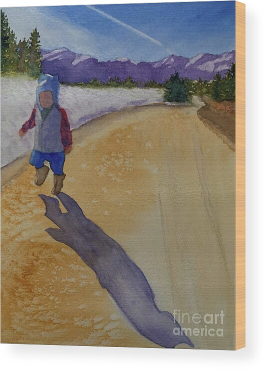 Colorado Wood Print featuring the painting Little Man, Big Shadow by Sue Carmony