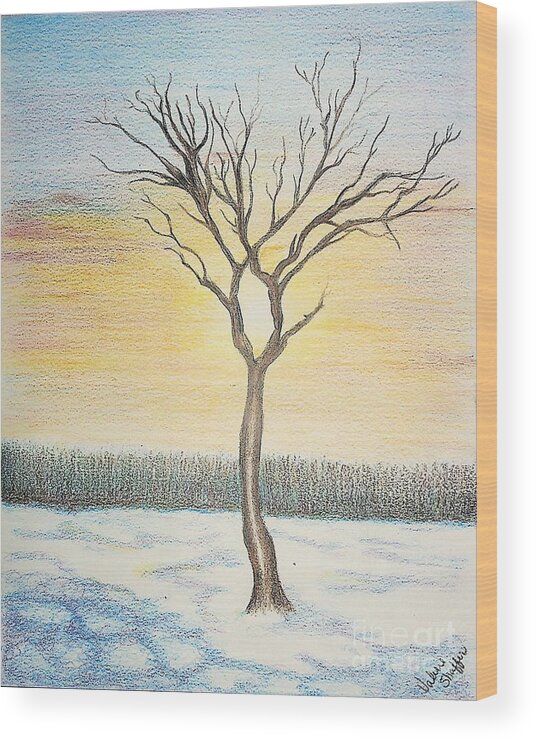 Tree Wood Print featuring the drawing Lone survivor by Valerie Shaffer