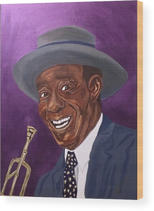 Louis Armstrong Wood Print featuring the painting Louis Sporting a New Hat by Bill Manson