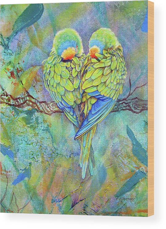 Lovebirds Wood Print featuring the painting Lovebirds by Pamela Kirkham