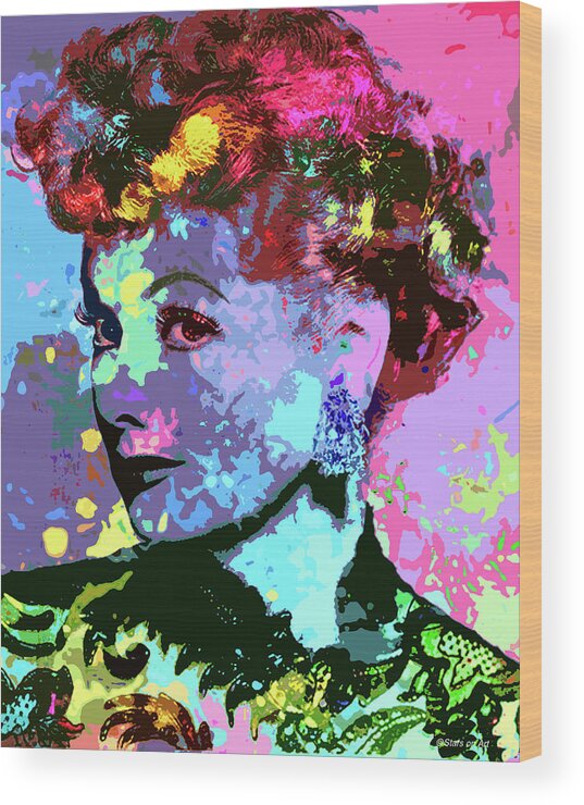 Lucille Ball Wood Print featuring the digital art Lucille Ball psychedelic portrait by Movie World Posters