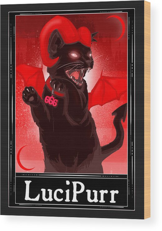 Cat Wood Print featuring the drawing LuciPurr Tarot by Ludwig Van Bacon