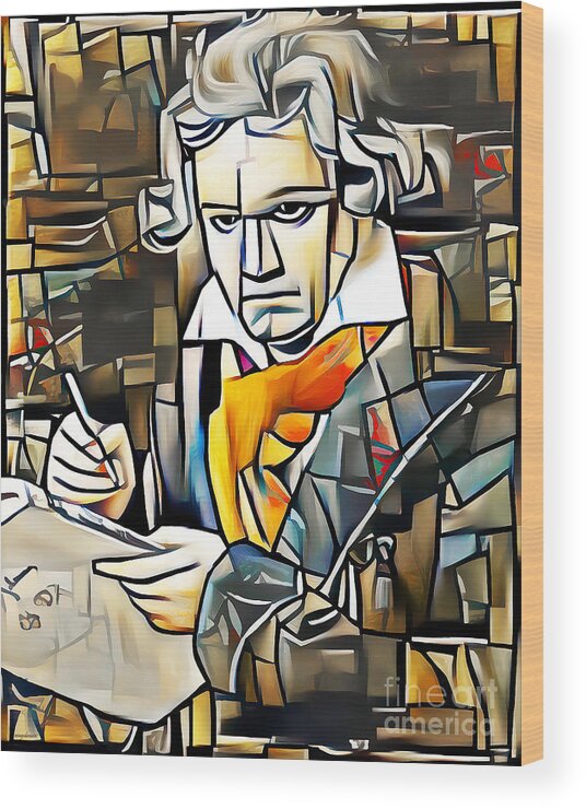 Wingsdomain Wood Print featuring the photograph Ludwig van Beethoven In Vibrant Contemporary Cubism Colors 20210512 by Wingsdomain Art and Photography