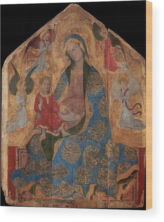 Gentile Da Fabriano Wood Print featuring the painting Madonna col Bambino in trono e angeli by Gentile da Fabriano