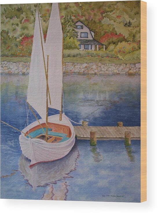 Sailboat Wood Print featuring the painting MaineSail One by Mary Ellen Mueller Legault