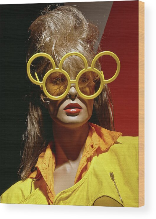 Mannequin Wood Print featuring the photograph Mannequin with Olympic glasses. Los Angeles 1984 by Roberto Bigano