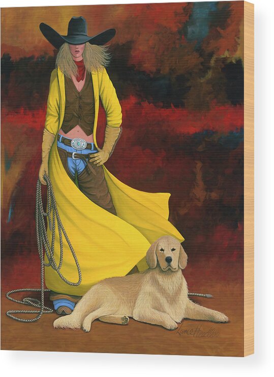 Cowgirl Girl And Dog Wood Print featuring the painting Man's Best Friend by Lance Headlee