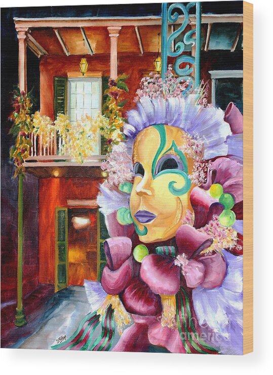 New Orleans Wood Print featuring the painting Mardi Gras Mask by Diane Millsap