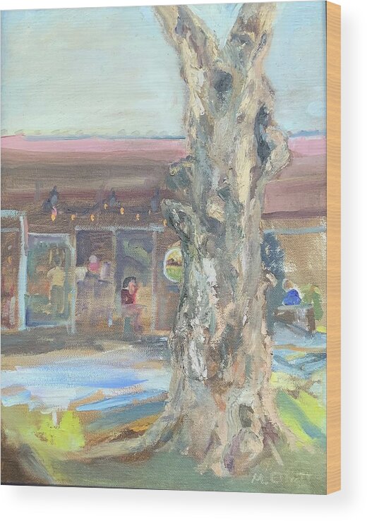 Landscape Wood Print featuring the painting Market St. Tree by Margaret Elliott
