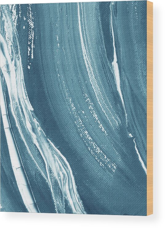 Teal Blue Wood Print featuring the painting Meditate On The Wave Peaceful Contemporary Beach Art Sea And Ocean Teal Blue II by Irina Sztukowski