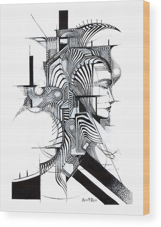  Wood Print featuring the drawing Meetings of the Mind by Alex Ruiz