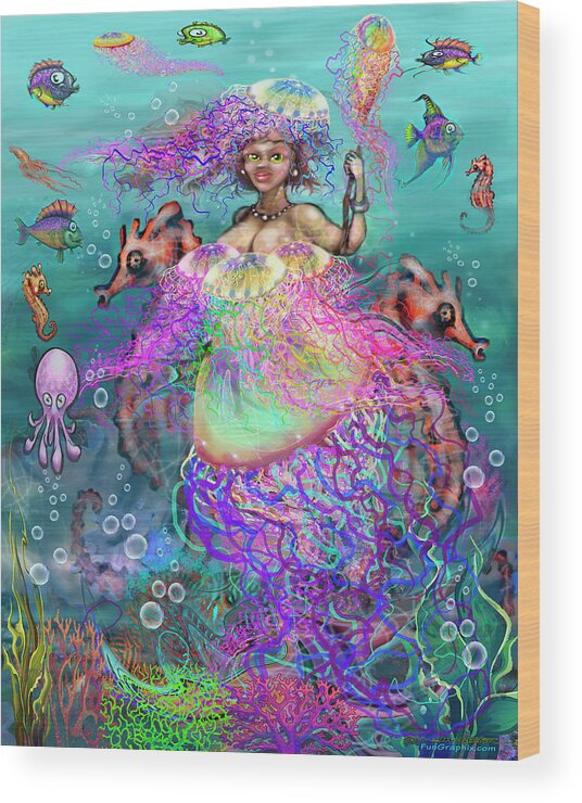 Mermaid Wood Print featuring the digital art Mermaid Jellyfish Dress by Kevin Middleton