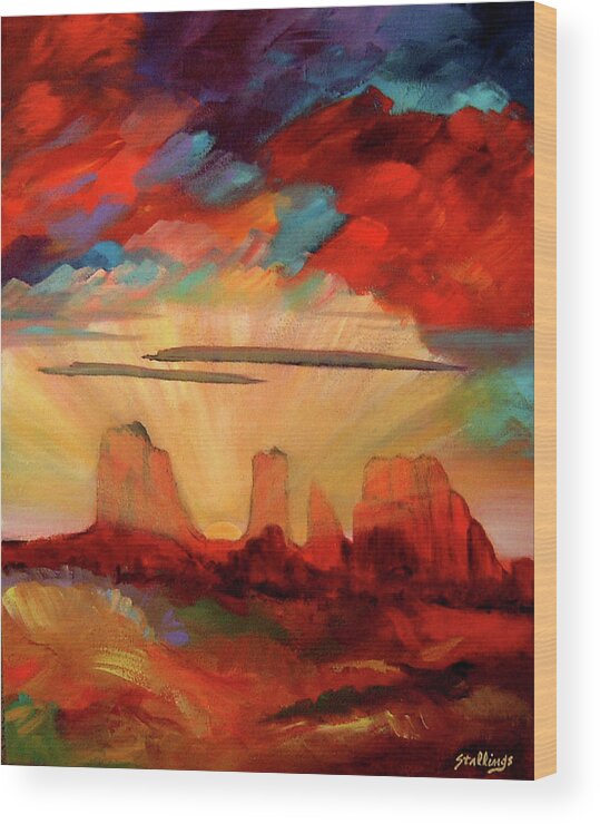 Landscape Wood Print featuring the painting Mesa Song by Jim Stallings