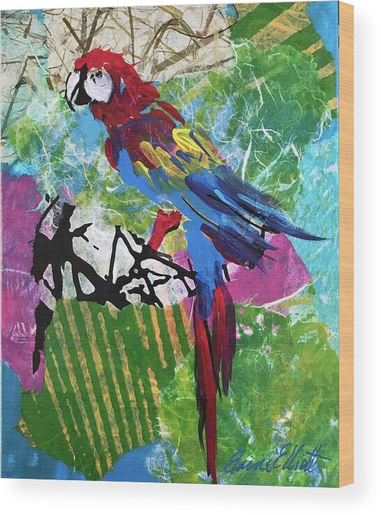 Parrot Paintings Wood Print featuring the painting Mexico Macaw II by Elaine Elliott