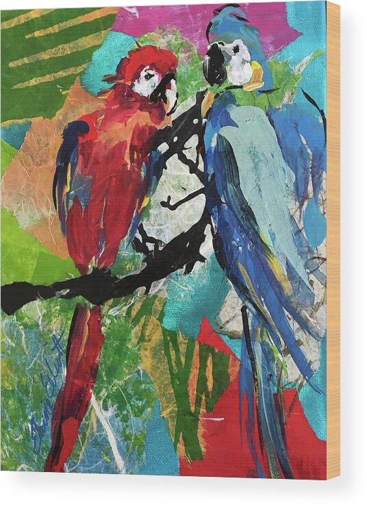 Parrots Wood Print featuring the painting Mexico Macaws by Elaine Elliott