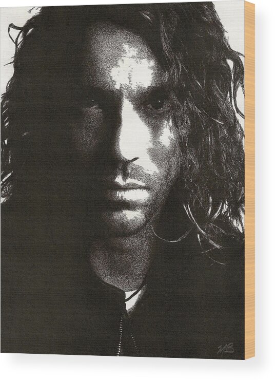 Charcoal Wood Print featuring the drawing Michael Hutchence by Mark Baranowski