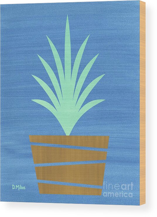 Mid Century Modern Wood Print featuring the mixed media Mid Century Modern Succulent 2 by Donna Mibus