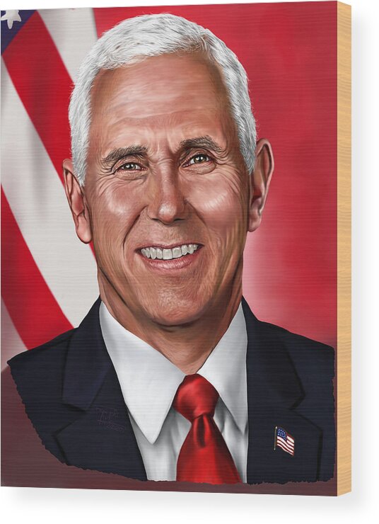 Mike Pence Drawing Wood Print featuring the digital art Mike Pence Painting by Femchi Art