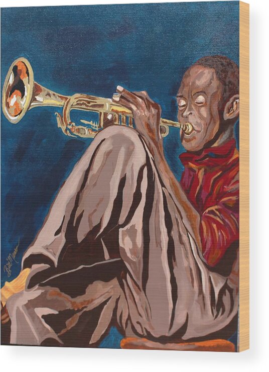 Wood Print featuring the painting Miles Davis-Backstage by Bill Manson