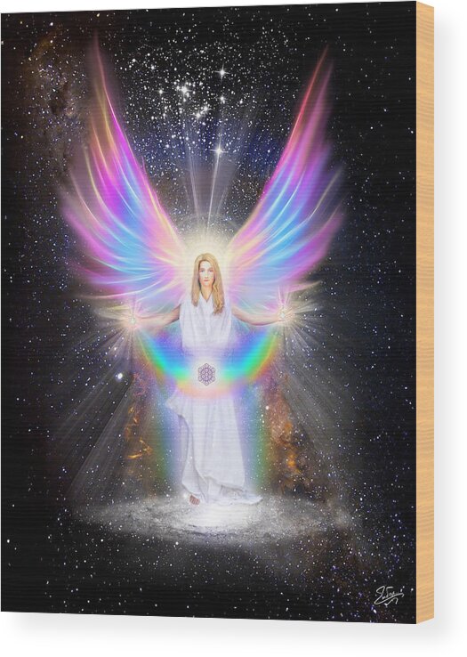 Endre Wood Print featuring the digital art Milky Way Angel by Endre Balogh