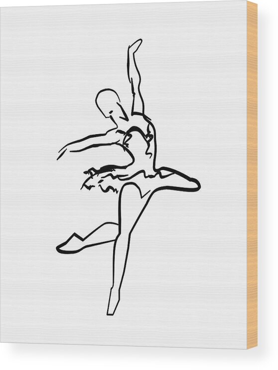 Minimalist Ballet Line Art Drawing 1u Wood Print by Brian Reaves - Pixels