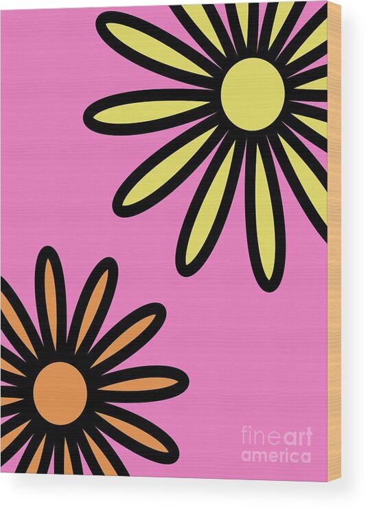 Mod Wood Print featuring the digital art Mod Flowers 2 on Pink by Donna Mibus