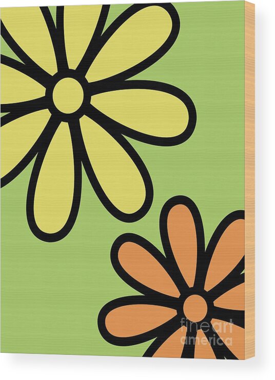 Mod Wood Print featuring the digital art Mod Flowers 3 on Green by Donna Mibus