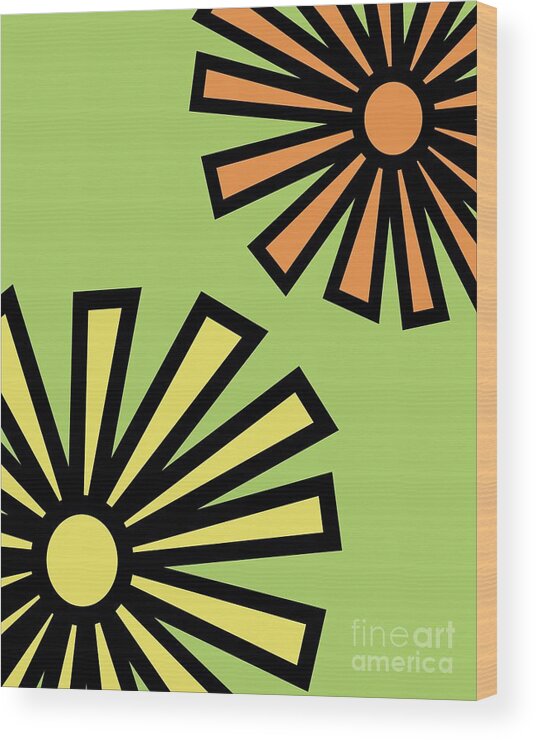 Mod Wood Print featuring the digital art Mod Flowers 4 on Green by Donna Mibus