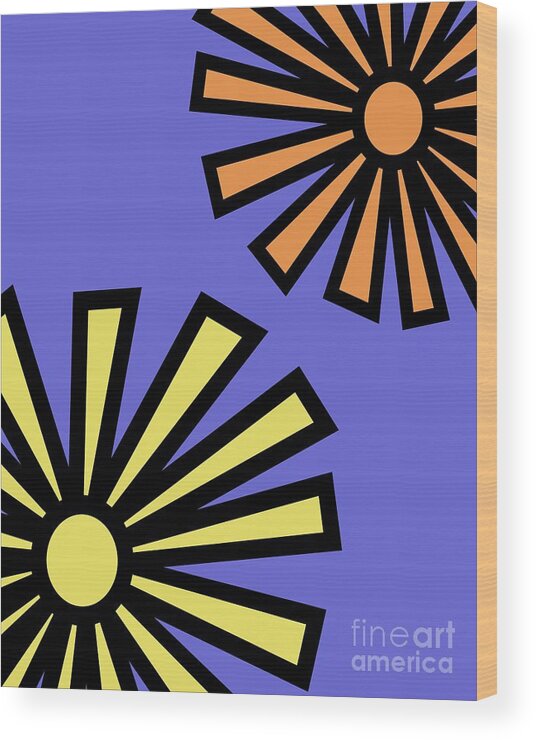 Mod Wood Print featuring the digital art Mod Flowers 4 on Twilight by Donna Mibus