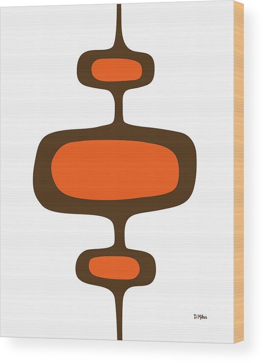 Mid Century Shapes Wood Print featuring the digital art Mod Pod 1 Orange and Brown on White by Donna Mibus