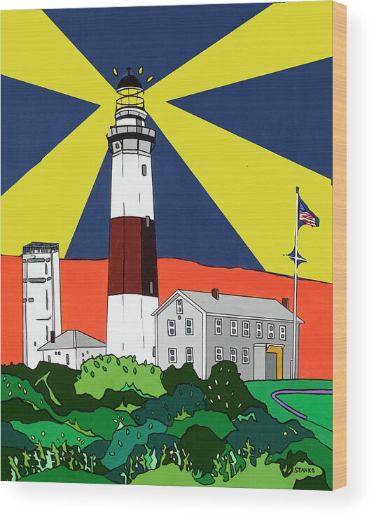 Montauk Point Lighthouse Longisland Eastend Wood Print featuring the painting Montauk Light House by Mike Stanko