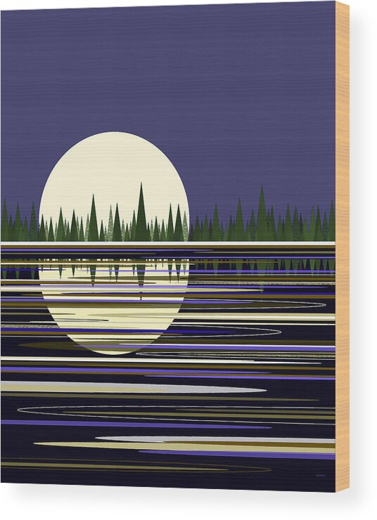 Moon Lit Water Wood Print featuring the digital art Moon Lit Water by Val Arie