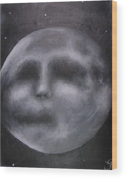 Moon Wood Print featuring the painting Moon Man by Jen Shearer