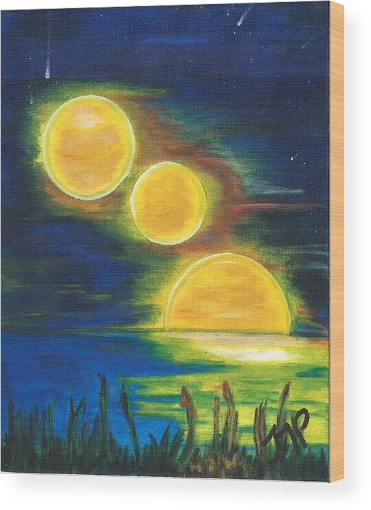 Night Sky Wood Print featuring the painting Moons Alighting by Esoteric Gardens KN