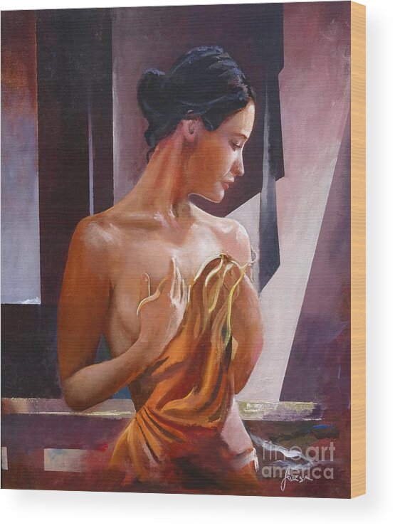 Female Figure Wood Print featuring the painting Morning Beauty by Sinisa Saratlic