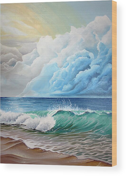 East Coast Wood Print featuring the painting Morning Shore Break by William Love
